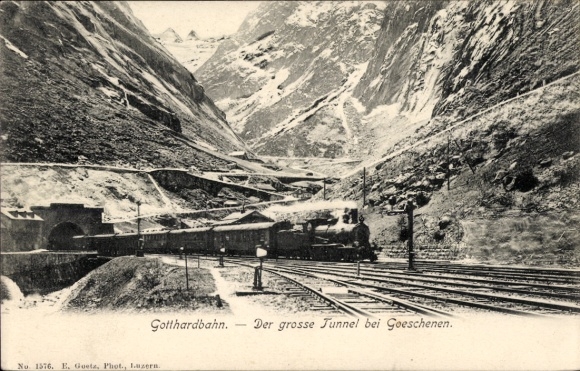 Ak Gotthardbahn, der große Tunnel bei Goeschenen