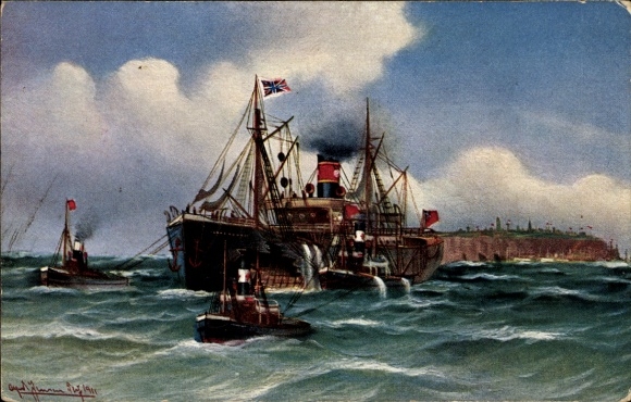 Künstler Ak Nach der Kollision durch Pumpen der Bergungsdampfer flott gehalten