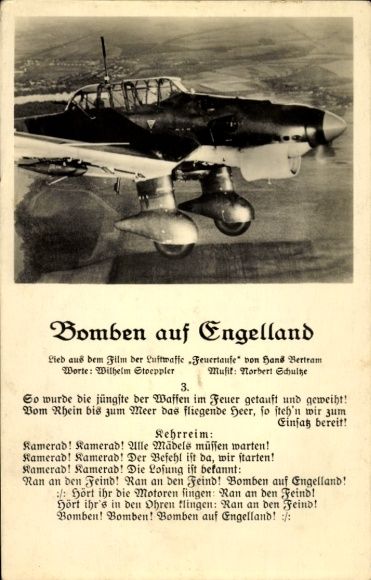 Lied Ansichtskarte / Postkarte Bomben auf Engelland, Junkers Ju 87 ...